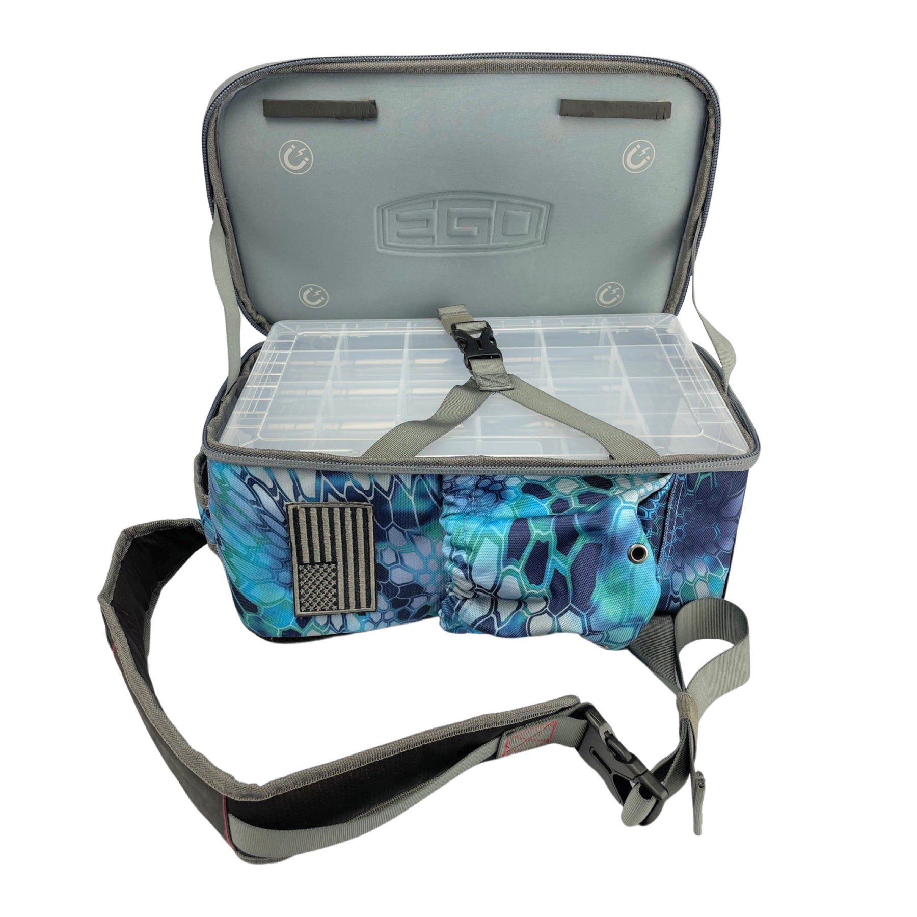 Ego Kryptek Tackle Box, Fishing Pack with 4 Accessory Trays, Water  Resistant PVC, Multiple Storage Pockets, Tool Bag, G-Hook Closure System :  : Sporting Goods